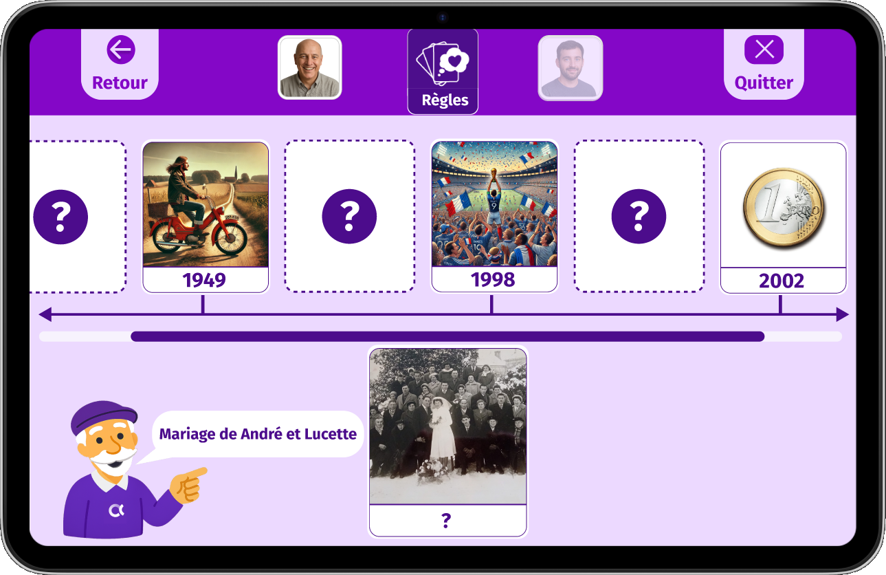 Frise du temps sur laquelle des évènements marquants de la vie française sont organisés par ordre chronologique