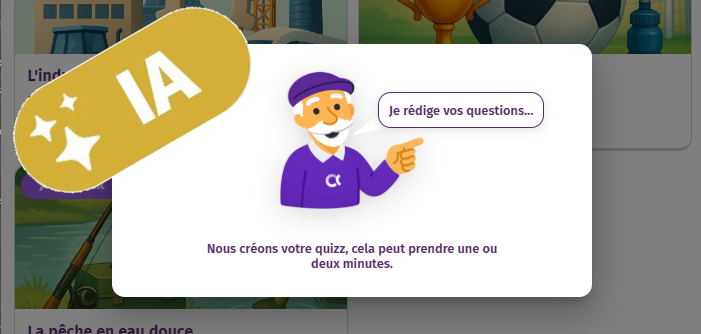 Modale de génération d'un quiz assistée par IA pour l'application de jeux gena-app