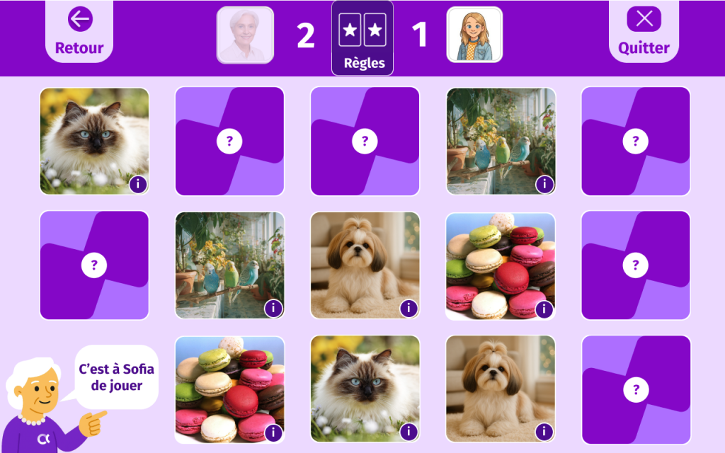 Jeu "Jeanne et Jeannot" de Gena-App. Jeu de mémoire par excellence, l'objectif est d'associer les paires