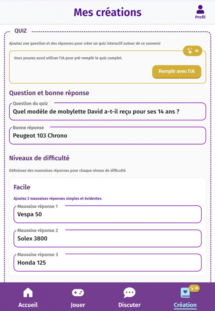 L'IA de Gena-App crée automatiquement le contenu des questions du quiz 