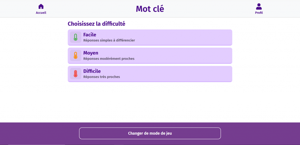 jeu “Mot Clé” : associer les bons mots à un indice donné