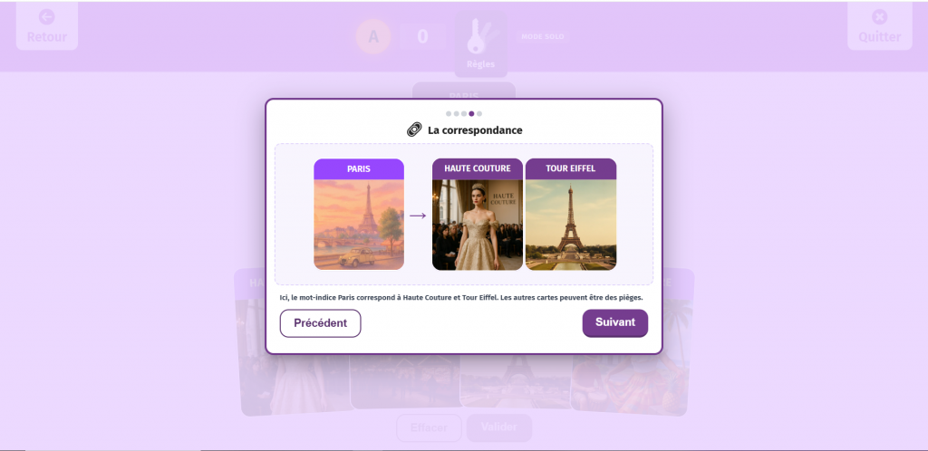 jeu “Mot Clé” : associer les bons mots à un indice donné