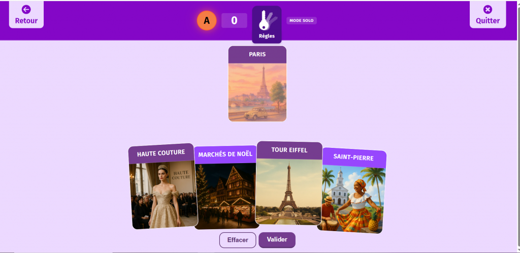 jeu “Mot Clé” : associer les bons mots à un indice donné