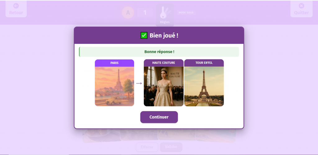 jeu “Mot Clé” : associer les bons mots à un indice donné